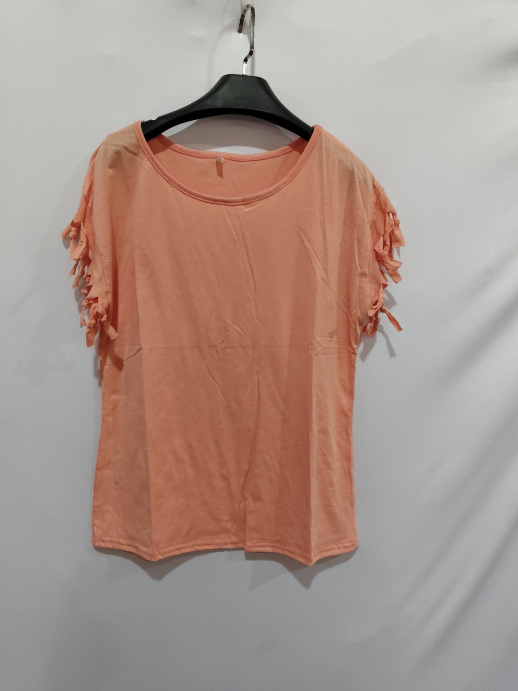 Wish quick sale eBay ladies Europe and America big size round neck short sleeve cuffs tassel T-shirt cotton tops