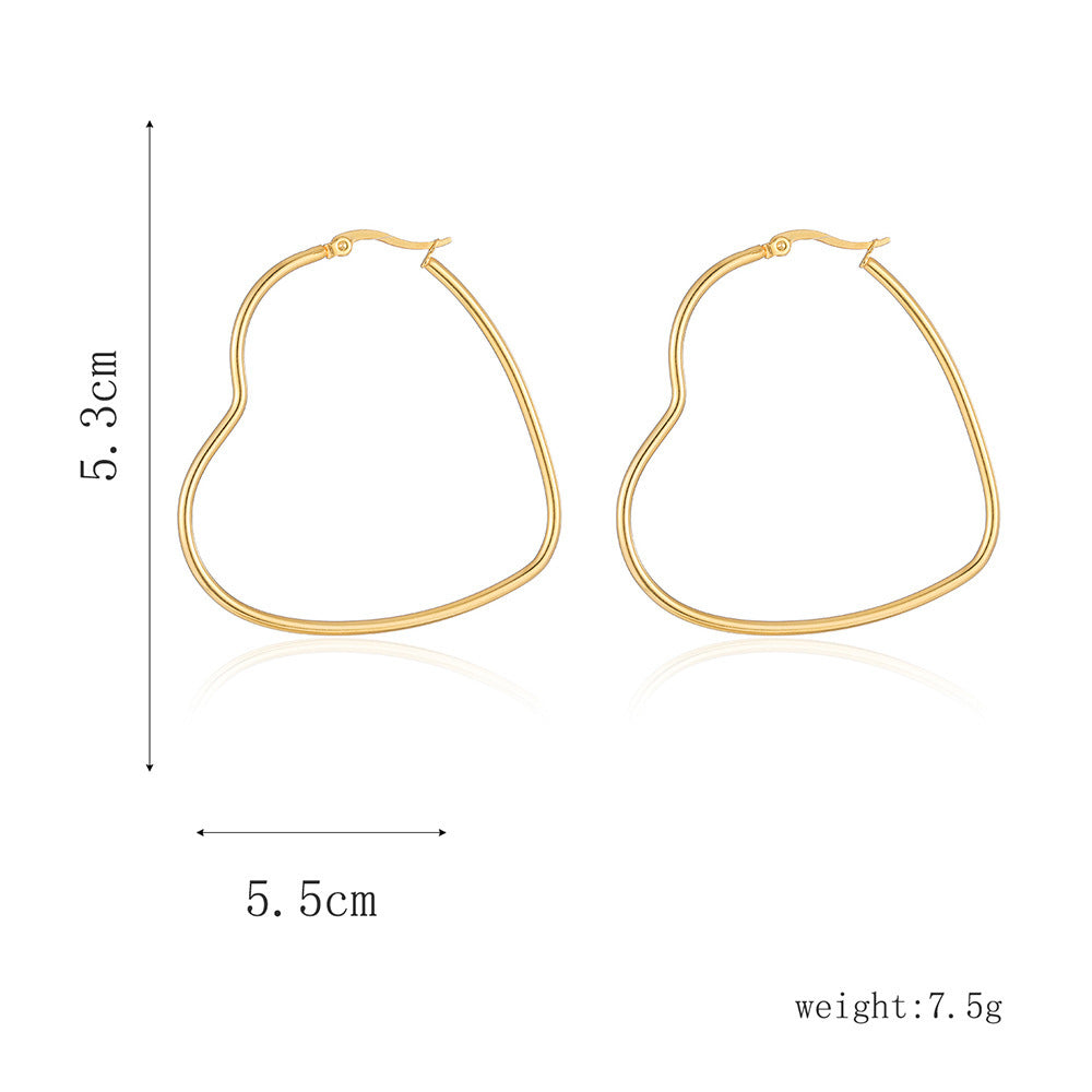 Metallic Twisted Stainless Steel Golden Heart Big Ear Clip Women