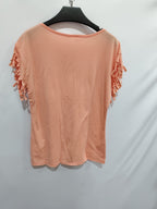 Wish quick sale eBay ladies Europe and America big size round neck short sleeve cuffs tassel T-shirt cotton tops