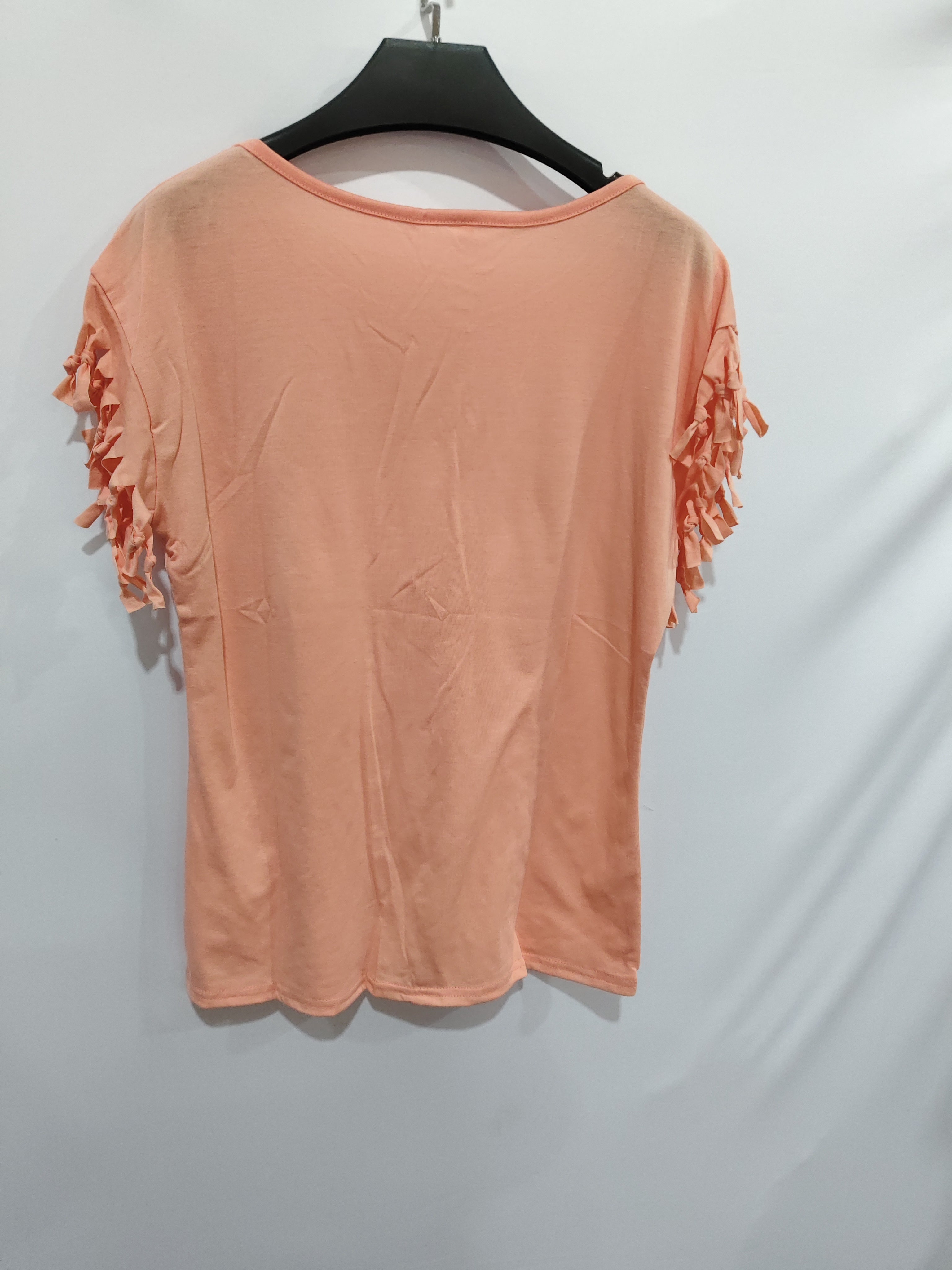 Wish quick sale eBay ladies Europe and America big size round neck short sleeve cuffs tassel T-shirt cotton tops