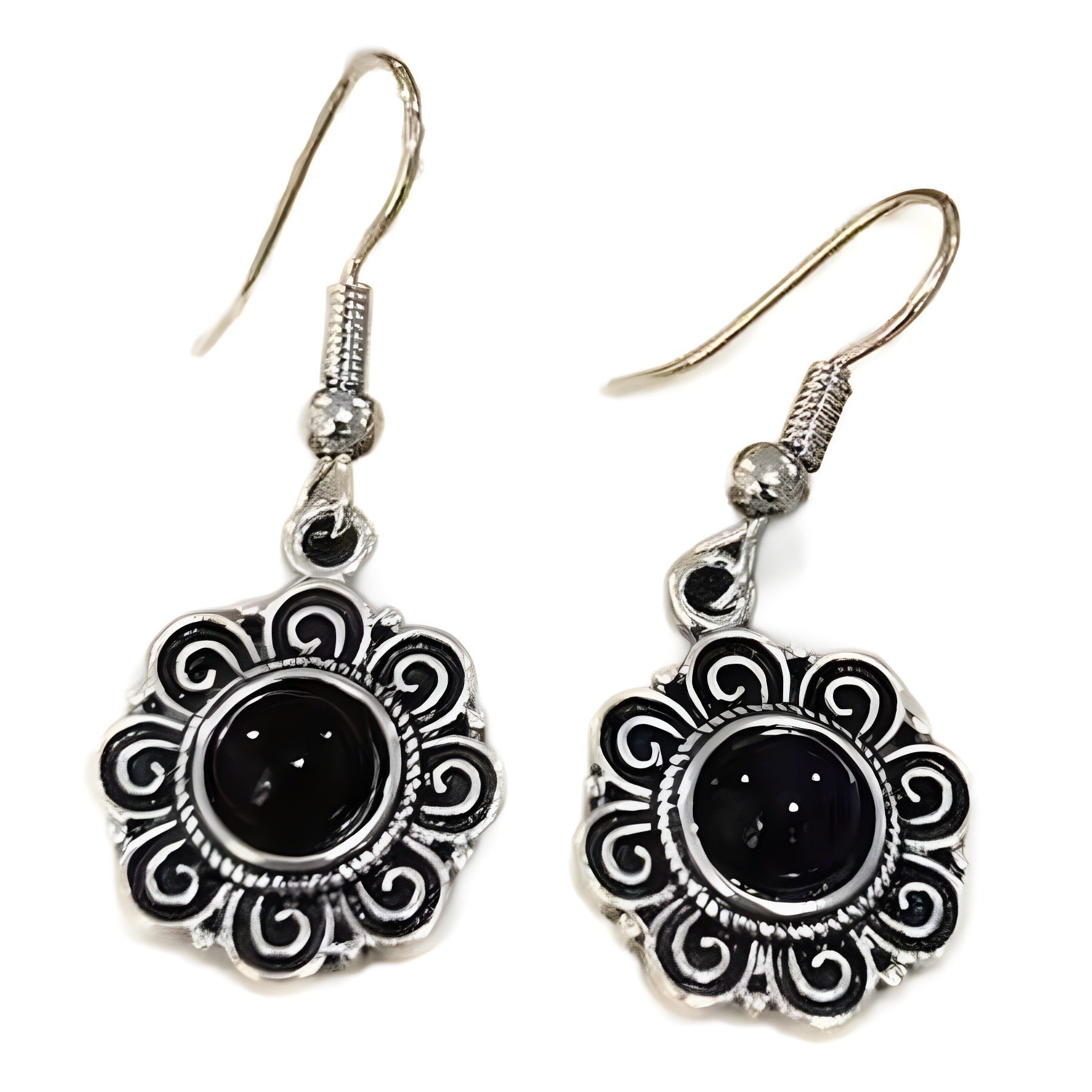 European And American Earrings Vintage Art Thai Silver Ethnic Style Gem