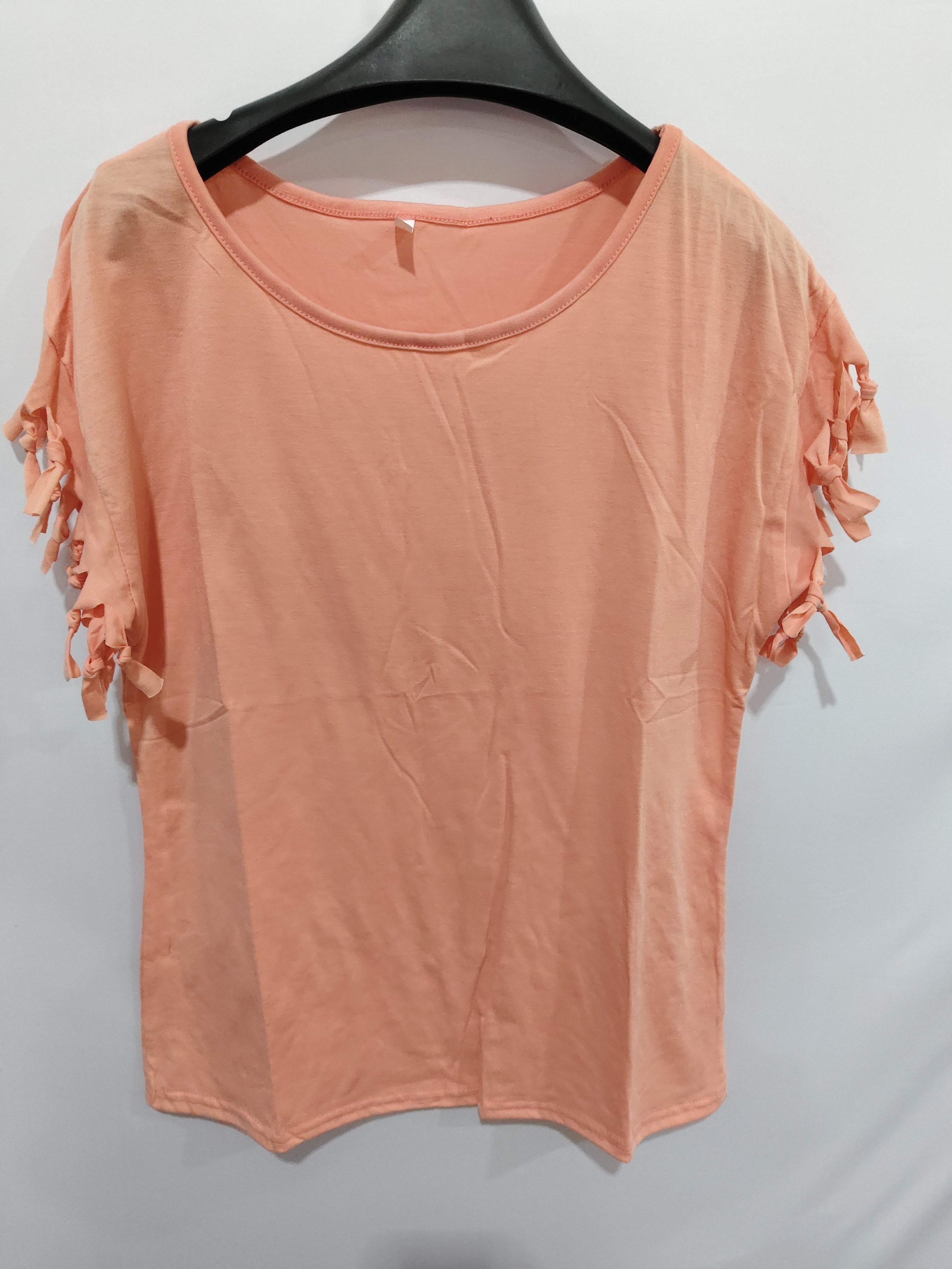 Wish quick sale eBay ladies Europe and America big size round neck short sleeve cuffs tassel T-shirt cotton tops