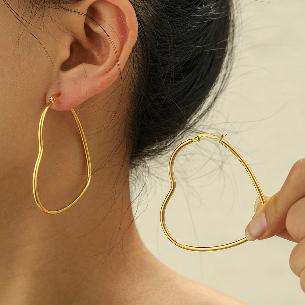 Metallic Twisted Stainless Steel Golden Heart Big Ear Clip Women